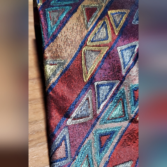 Alcione Geometric Patterned Tie - Multicolor 100% Silk Made In Italy - Picture 8 of 9